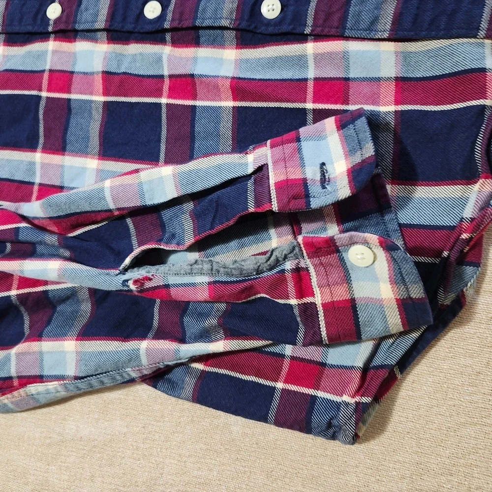 J Crew Heavyweight Flannel Button Down Long Sleeve Shirt Red Plaid Thick Men L